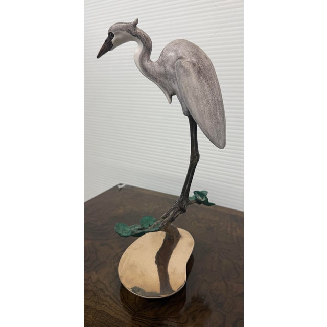 Brian Arthur Heron on a Branch With Lillies Bronze Sculpture For Sale - Image 11 of 12