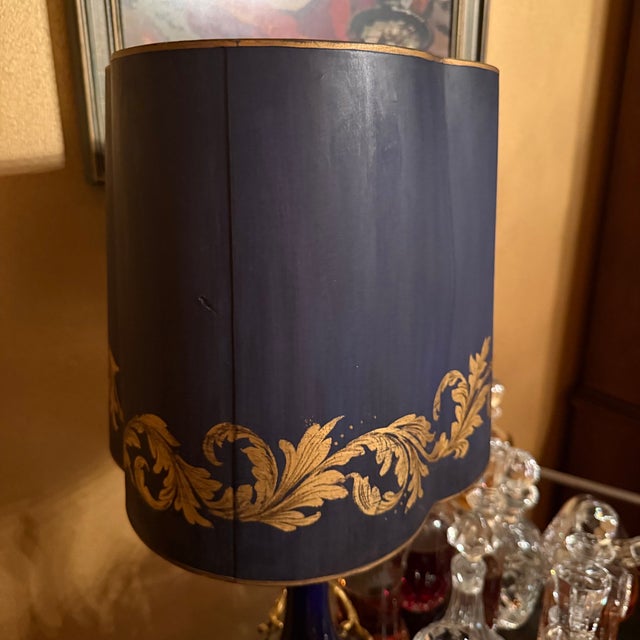 Vintage Italian Cobalt Blue Porcelain Gilt Brass Table Lamps - Pair For Sale - Image 9 of 14