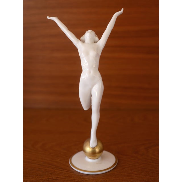 Ceramic Hutschenreuther Carl Werner Art Deco Porcelain Nude Figures With Gold Spheres - Set of 3 For Sale - Image 7 of 13