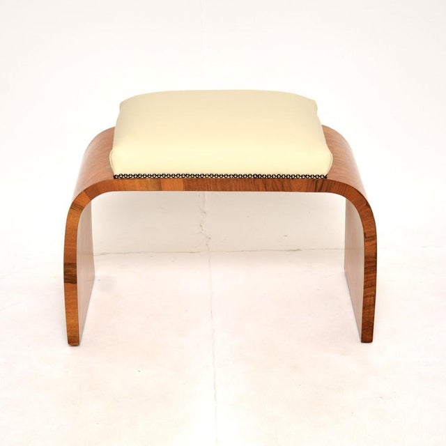 Art Deco Birds Eye Maple and Leather Stool, 1930s For Sale - Image 3 of 11