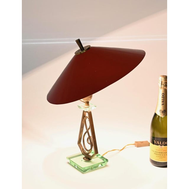 Adjustable Table Lamp in Red Metal, Brass and Green Glass from Stilnovo, Italy, 1950s For Sale - Image 16 of 17