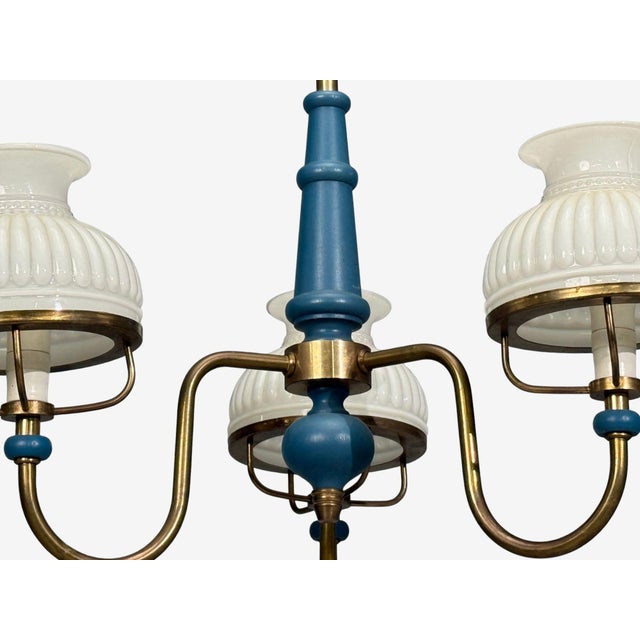 1940s Swedish Modern, Pendant Light, Blue Lacquered Wood, Glass, Brass For Sale - Image 9 of 12