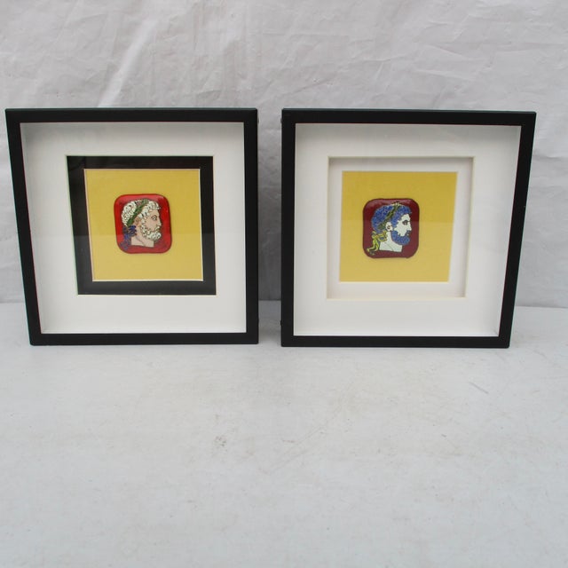 Mid-Century Modern Vintage Floriano Vecchi Enamel Classical Head Paintings - A Pair of 2 For Sale - Image 3 of 6