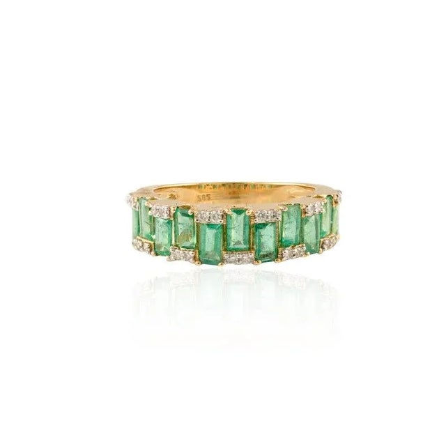 Not Yet Made - Made To Order Emerald Engagement Ring With Diamonds 14k Solid Yellow Gold Size 7 (All Sizes Available) For Sale - Image 5 of 7
