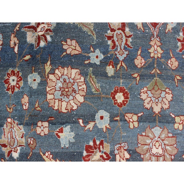 Antique Persian Tabriz Rug With Floral Medallion Design in Steel Blue & Red 6'10 X 9'10 For Sale - Image 10 of 12