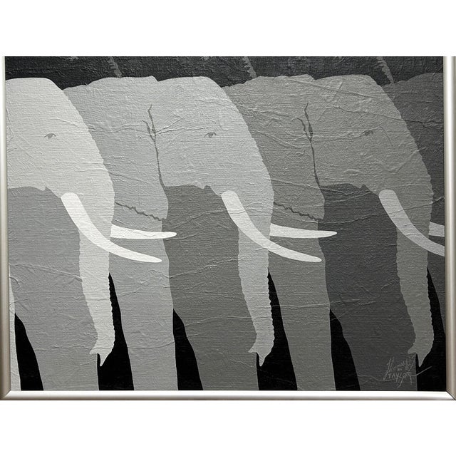 Wood Iconic Contemporary Elephant Painting Giant Tuskers Tom Taylor 20 C. American For Sale - Image 7 of 10