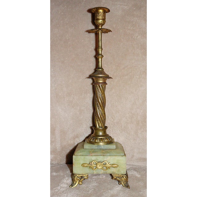 Art Nouveau Late 19th Century French Art Nouveau Green Onyx Clock & Garnitures - Set of 3 For Sale - Image 3 of 5