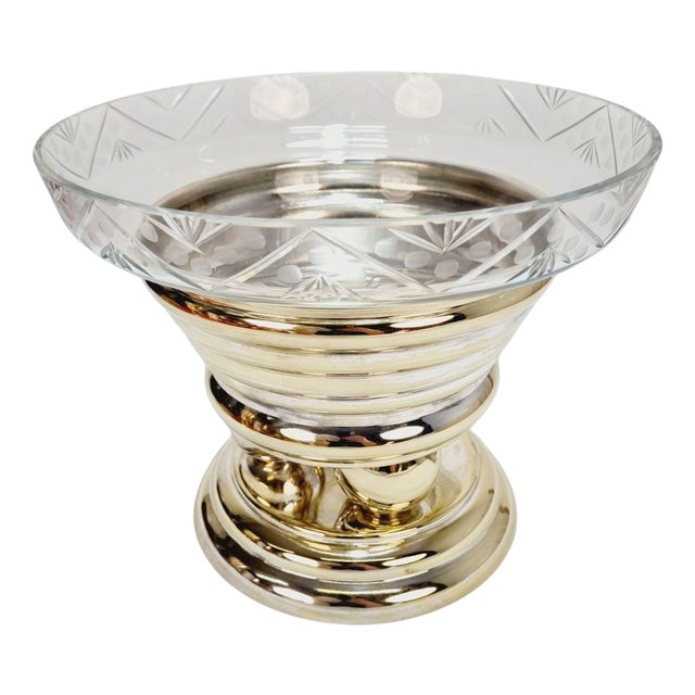 Large Art Deco Crystal Glass Centerpiece Bowl on Pedestal For Sale