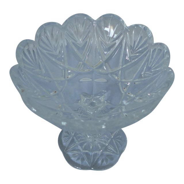 Clear Cut Glass Compote / Candy Dish Ruffle Edges For Sale
