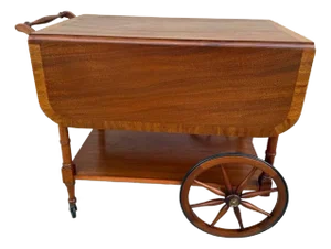 Vintage Mahogany Banded Inlay Tea Cart Server Cart