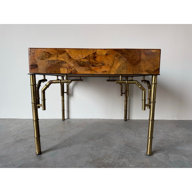 Italian Hollywood Regency Campaign Style Burl Olive Wood One Drawer End/Side Table For Sale - Image 4 of 12