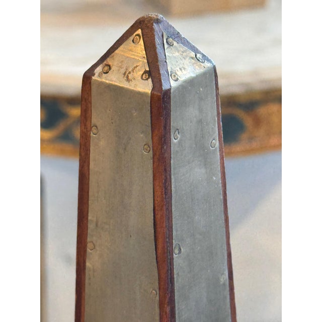 Silver Pair of Polished Tin and Wood Obelisks For Sale - Image 8 of 9