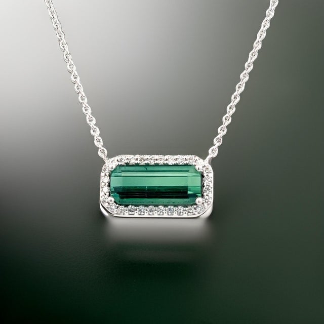 Natural Beautiful Tourmaline Diamond Pendant Necklace 18" 14k W Gold 3.51 TCW Certified $5,950 311032 This is a Unique...