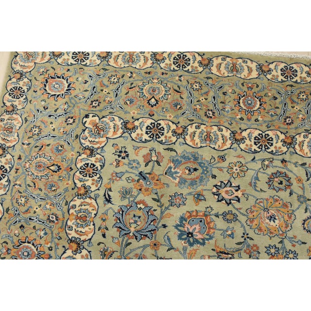Textile Fine Kashan Rug 9’9” X 12’5” Blue Wool Vintage Hand-Knotted Carpet For Sale - Image 7 of 15