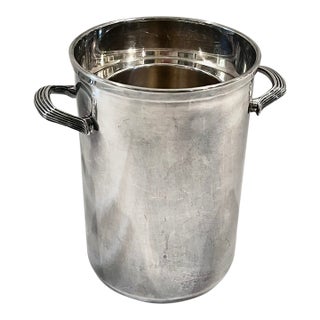 Mid 20th Century Mid-Century Modern French Ercuis Silver-Plated Champagne Bucket or Wine Cooler With Ribbed Handles For Sale
