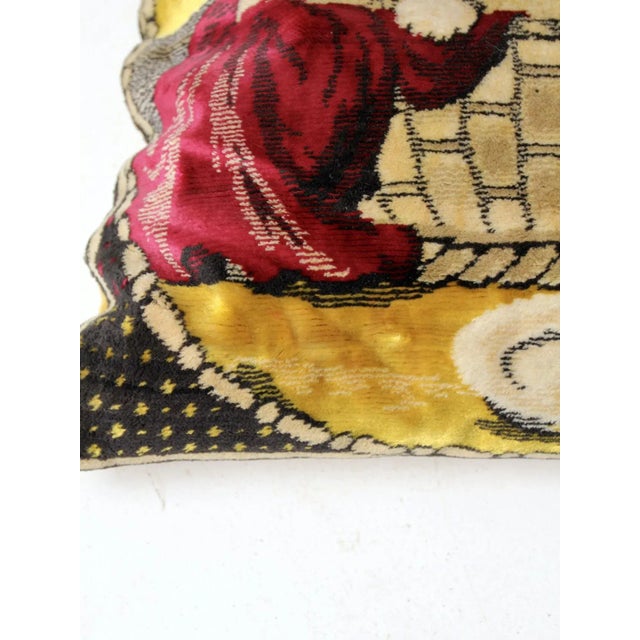 Charming vintage Italian tapestry pillow featuring three kittens nestled in a basket, beautifully rendered in a soft,...