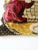 Charming vintage Italian tapestry pillow featuring three kittens nestled in a basket, beautifully rendered in a soft,...