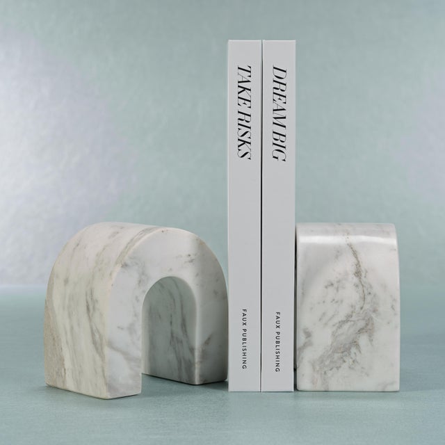 Contemporary Martil Marble Bookends, Set of 2, White Volakas For Sale - Image 3 of 3