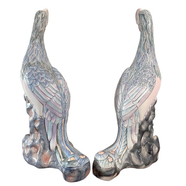 1970s Vintage Chinese Porcelain Phoenix Figurals - a Pair For Sale - Image 5 of 6