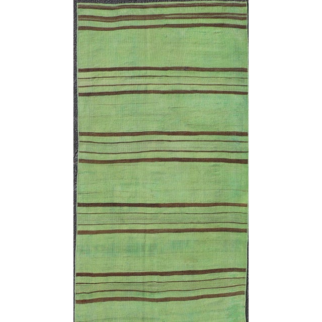 Textile Vibrant Vintage Turkish Kilim Runner With Green and Brown Stripes 2'9 X 12'1 For Sale - Image 7 of 10