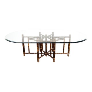1980s McGuire Attributed Coastal Modern Bamboo & Laced Rawhide Racetrack Dining Table For Sale