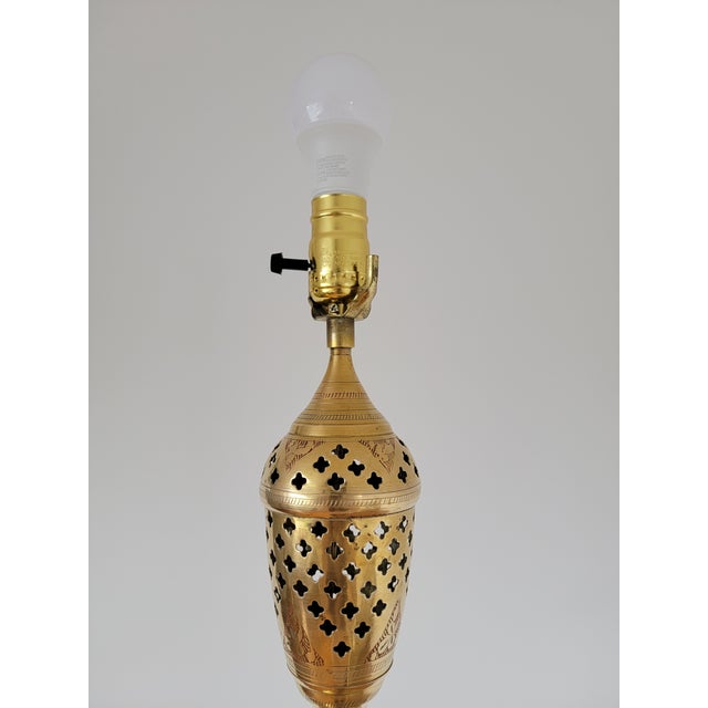 Vintage Hand Painted Brass Floor Lamp From India For Sale - Image 13 of 16
