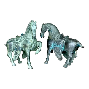 Vintage Boho Bronze Temple Horses - Set of 2