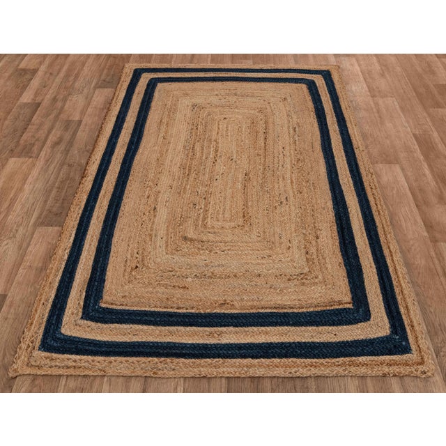 8'x10' Navy Blue Jute Braided Rectangle Boho Chic Rug For Sale - Image 4 of 11