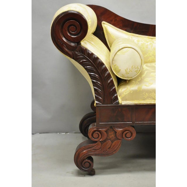Antique American Empire Neoclassical Carved Mahogany Sofa With Gold Fabric For Sale In Philadelphia - Image 6 of 18