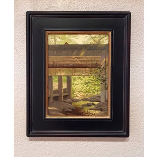 Secluded Bridge by Diego Glazer | Oil on panel depicting a bridge over a stream in a forested area. For Sale