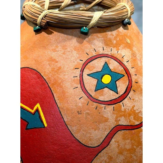 1990s Janet Reed Koed Malachite Beads Buffalo Painted Gourd Ritual Baskets Sw Folk Art For Sale - Image 5 of 13