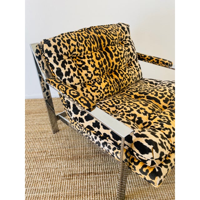 Vintage 1970s Cy Mann Pair of Leopard & Chrome Lounge Chairs Mid Century Modern For Sale - Image 11 of 17