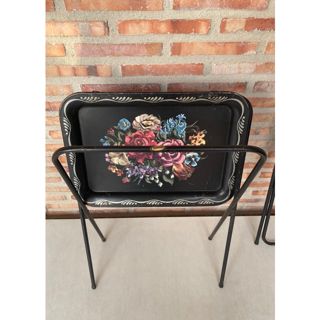Early 20th Century Mid Century Modern Black Metal Serving Tray on Folding Stand by Crest Line For Sale - Image 11 of 18