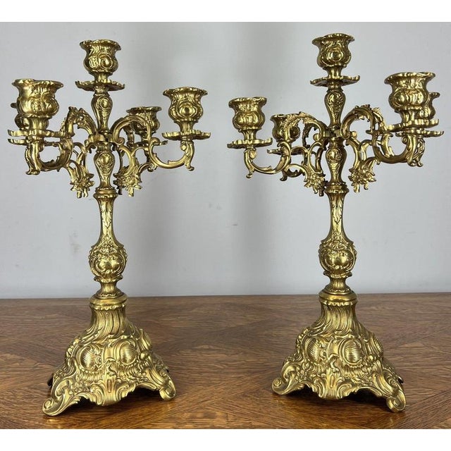 Louis XV Rococo Revival French Gilt Brass Mantel Clock Garniture, Set of 3 For Sale - Image 9 of 18