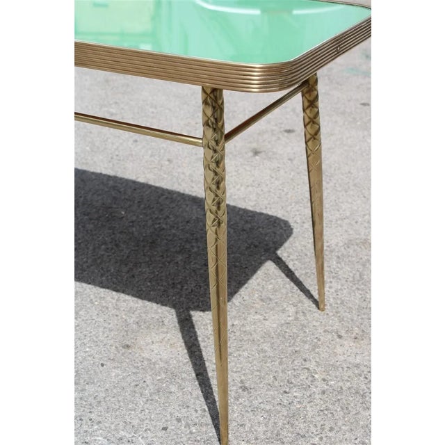Golden Brass and Green Glass Top Coffee Table, 1950s For Sale - Image 10 of 11