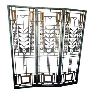 Large 1970s Metal Folding Screen in the Style of Frank Lloyd Wright For Sale