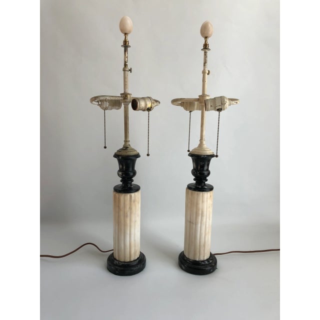 1930s 1930s French Art Deco Black & Ivory Marble Table Lamps - a Pair For Sale - Image 5 of 8