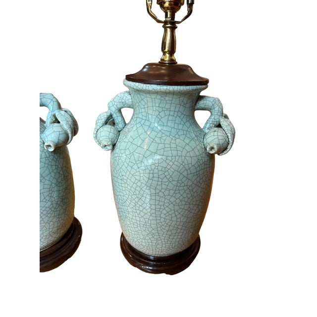Chinoiserie Late 20th Century Frederick Cooper Crackle-Glazed Celadon Green Lamps - a Pair For Sale - Image 3 of 12