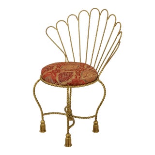 Stunning Gold Finish Rope & Tassel Iron Vanity Bench For Sale