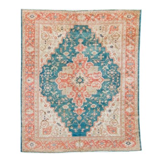 1920s Antique Oushak Medallion Hand-Knotted Rug - 7’10” X 9’3” For Sale