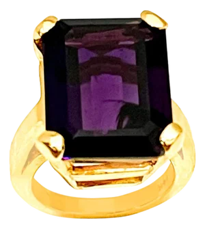 15 Carat Emerald Cut Amethyst Cocktail Ring in 14 Karat Yellow Gold