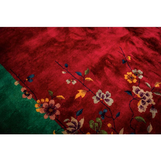 1920s Antique Red Bold Open Field Floral Modern Knotted Wool Chinese Art Deco Rug For Sale - Image 10 of 11