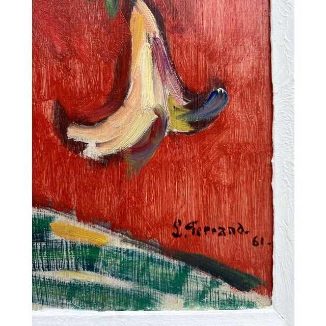 Louis Ferrand, Still Life with Vase of Flowers, 1961, Oil Painting on Cardboard, Framed For Sale - Image 4 of 9