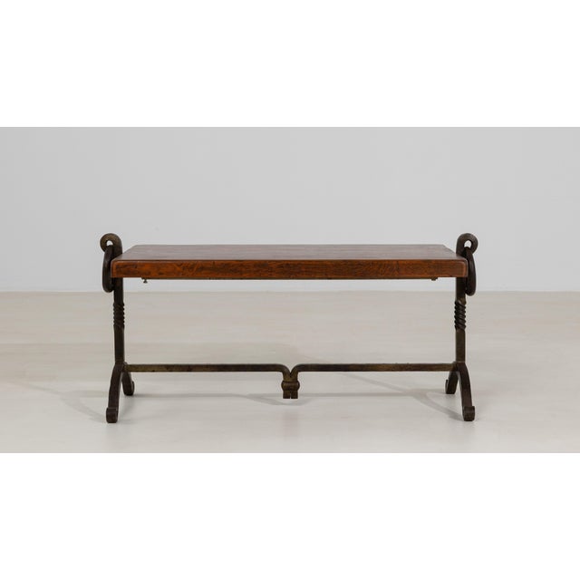 Brutalist Coffee Table with Wrought Iron Base, Antique, France, Circa 1970 For Sale - Image 9 of 11