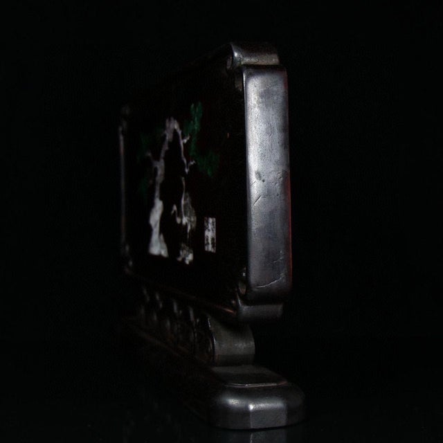 Brown Vintage Chinese Rosewood Table Screen With Mother-of-Pearl Inlay – "Pine & Crane" Motif For Sale - Image 8 of 9