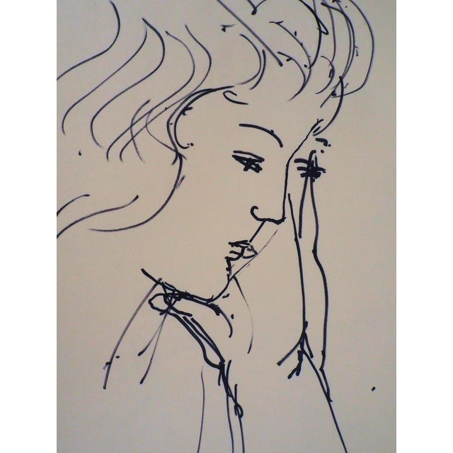 Max Papart, Woman Reading a Book, 1956, Ink Drawing For Sale - Image 4 of 6