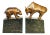Mid Century Brass Marble Bulls and Bears Stock Market Bookends For Sale