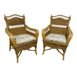 Modern Design Wicker & Rattan Lounge Chairs - a Pair For Sale