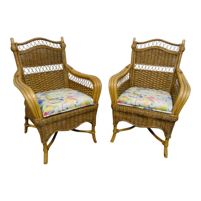 Modern Design Wicker & Rattan Lounge Chairs - a Pair For Sale