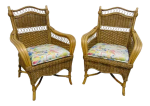 Modern Design Wicker & Rattan Lounge Chairs - a Pair